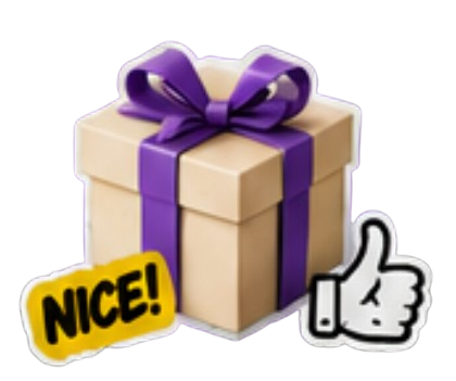 Gift box with NICE sticker and thumbs up