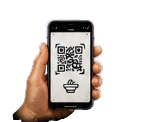 Hand holding phone scanning QR code